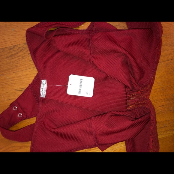 Free People NWT Body Suit Red with Lace Size M - Picture 12 of 16